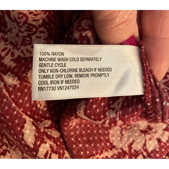 Knox Rose Sz XL Dress Peasant Cottagecore Burgundy Floral Faux Wrap V Neck - Picture 9 of 12